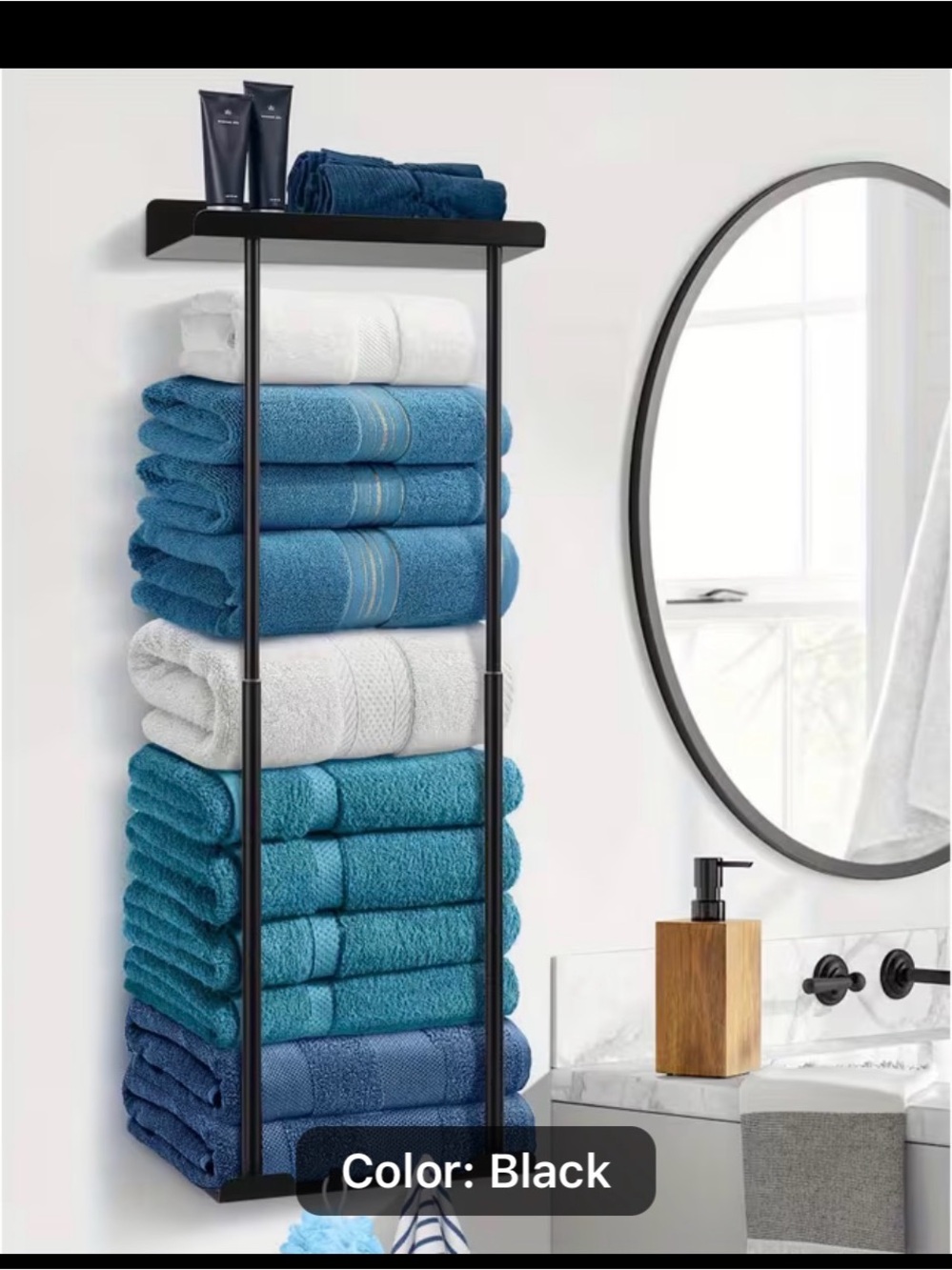 🎉 Temu Black Wall-Mount Towel Shelf Rack-Original Packaging Never Used